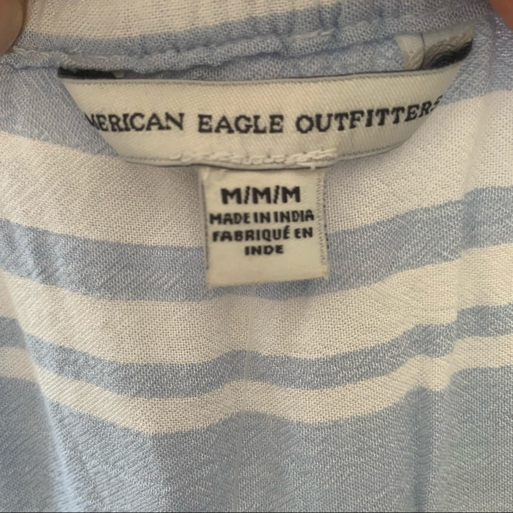 AEO off shoulder eyelet scallop ruffle blue stripe - Picture 7 of 15